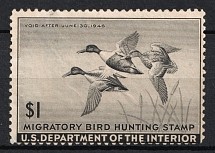 1945 1d Hunting Permit Stamp, United States, USA (Scott RW 12, Black, Full Set, CV $35)