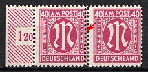 1945-46 40pf British and American Zones of Occupation, Germany, Pair (Mi. 30 var, DOUBLE Perforation, Signed, Margin, Plate Number)