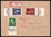 1944 (19 May) General Government, Germany, Registered Cover from Piotrkow to Cologne franked with full set of mi. 117 - 119 (Margins, Sheet Inscription, CV $110)