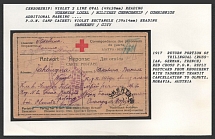 1917 Return Portion of Trilingual (Russian, German, French) Red Cross P.O.W. Reply Postcard from Khodzhent with Tashkent Transit Cancellation to Olmutz, Moravia, Austria. KHODZHENT Censorship: violet 2 line oval (49 x 28 mm) reading