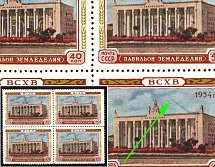 1954 40k All - Union Agricultural Exhibition in Moscow, Soviet Union, USSR, Russia (Zv. 1701 var, Diagonal Blue Line)