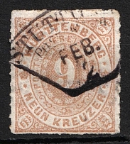 1873 9kr Wurttemberg, German States, Germany (Mi. 40, Canceled, CV $70)