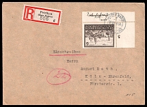 1944 (19 May) General Government, Germany, Registered Cover from Piotrkow to Cologne franked with 6zl (Mi. 115, Corner Margin, Plate Number, Unpriced, CV $+++)