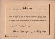 1940 (17 Oct) Cologne, Third Reich, Germany, Statement by the Undersigned that He is Not a Jew (Used)