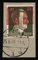 1945 DOBELN Local Issue 30pf on piece, Germany, Overprint on Hitler's head (DOBELN Postmark, Signed)