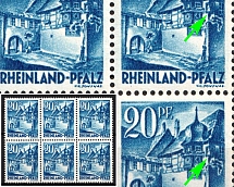 1947-48 20pf Rhineland-Palatinate, French Zone of Occupation, Germany (Mi. 7 y v a I + II, Type Varieties, Image With-Without Dots, MNH)