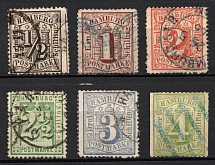 1864-67 Hamburg, German States, Germany (Mi. 10 - 11, 13 - 16, Canceled, CV $250)