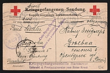 1917 Moscow Censorship, WWI POW Censored postcard from Germany to Russia with violet round censor handstamp 'Viewed by censor 419' and Germany cs