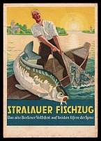 1936 'Stralau fish catch', Propaganda Postcard, Third Reich Nazi Germany