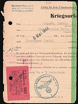 1944 (6 May)  Frankfurt, Third Reich, Germany, Leave Certificate for Military Personnel (Violet and Blue Handstamps, Used)