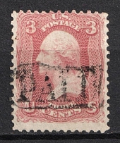 1861 3c Washington, United States, USA (Scott 65, Rose Red, 'Paid' Cancellation)