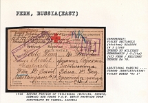 1916 Return Portion of Trilingual (Russian, French, German) Red Cross P.O.W. Reply Postcard from Konovolovo to Vienna, Austria. PERM Censorship: violet rectangle (60 x 29mm) reading in 3 lines