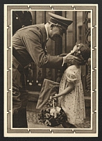 1939 'Adolf Hitler with a girl', Propaganda Postcard, Third Reich Nazi Germany