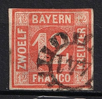 1858 12kr Bavaria, German States, Germany (Mi. 6, Canceled, CV $230)