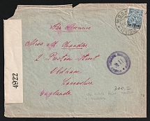 1916 Moscow Censorship, WWI Censored cover from Moscow to England with violet round censor handstamp 'Military censor 11' and censor label