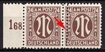 1945-46 24pf British and American Zones of Occupation, Germany, Pair (Mi. 27 var, DOUBLE Perforation, Margin, Plate Number, MNH)