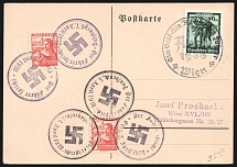 1938 Third Reich, Germany, Postcard from Innsbruck to Wien franked with 3gr (Austria), 6pf (Germany) (Special Cancellations)