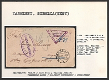 1916 Unfranked P.O.W. Cover postmarked Tashkent, to Budapest, Hungary. TASHKENT Censorship: violet 2 line oval (46 x 25 mm) reading