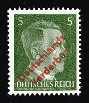 1945 MEISSEN Local Issue 5pf, Germany, Overprint on Hitler's head (Mi. 28, Orange-Red Overprint, Signed, CV $1,690, MNH)