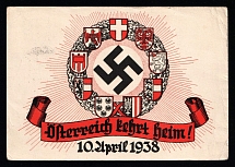 1938 'Austria returns home', Propaganda Postcard, Third Reich Nazi Germany