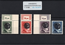 1945 ANNABERG B II Local Issue 1RM - 5RM, Germany, Overprint on Hitler's head (Margins, Plate Numbers, MNH)