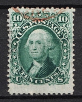 1861 10c Washington, United States, USA (Scott 68a, Dark Green, Red Cancellation, CV $95)