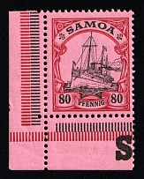 1900 80pf Samoa, German Colonies, Kaiser's Yacht, Germany (Mi. 15, Corner Margins, Sheet Inscription, MNH)