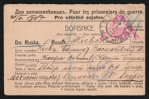 1917 Moscow Censorship, WWI POW Censored postcard from Austria to Kiev with blue round censor handstamp 'Viewed by censor 389' and Vienna cs