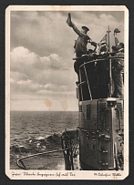 1944 'Submarine in the sea', Propaganda Postcard, Third Reich Nazi Germany