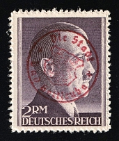 1945 BAD GOTTLEUBA Local Issue 2RM, Germany, Overprint on Hitler's head (PROOF of Mi. 21, Red Overprint, Signed, MNH)