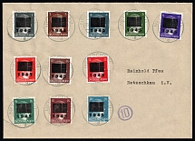 1945 NETZSCHKAU-REICHENBACH Local Issue 1pf - 20pf, Germany, Overprint on Hitler's head, Cover from and to Netzschkau franked with full set of Mi. 1 - 11 (Type II b, Unpriced, CV $---)