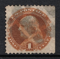 1869 1c Franklin, United States, USA (Scott 112, Dark Brown Orange, Used, CV $175)