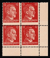 1944 6pf American Propaganda Forgery of Hitler Issue, Anti-German Propaganda, Block of Four (Mi. 16, Corner Margins, CV $430, MNH)