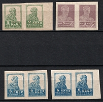 1923 Gold Definitive Issue, Soviet Union, Russia, Pairs (Zv. 10, 13, 14, Lithography, without Watermark, CV $40)