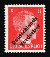 1945 MEISSEN Local Issue 8pf, Germany, Overprint on Hitler's head (Mi. 33, Black Overprint, MNH)