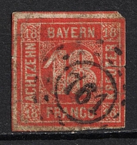 1862 18kr Bavaria, German States, Germany (Mi. 13, Canceled, CV $260)