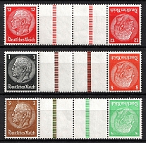 1936-37 Third Reich, Germany, Se-tenants, Gutter Tete-beches, Zusammendrucke (Mi. KZ 23.2.2, KZ 24, KZ 25, CV $30)