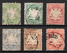 1876 Bavaria, German States, Germany (Mi. 37 - 42, Full Set, Canceled, CV $50)