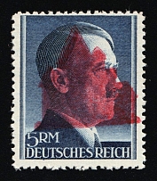 1945 SCHWARZENBERG I Local Issue 5RM, Germany, Overprint on Hitler's head (PROOF of Mi. 23 I, Red Overprint, Signed, MNH)