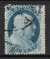 1857 1c Franklin, United States, USA (Scott 24, Type V, Used, CV $40)