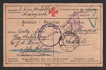 1915 Krasnoyarsk Censorship, WWI Censored POW postcard from Krasnoyarsk to Austria with violet round handstamp 'Military Censorship 2' and Vienna cs