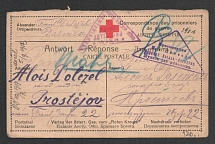 1917 Censorship, WWI Censored POW postcard from Darnica to Austria with violet triangle handstamp'' and Vienna cs