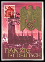 1939 'Danzig is German', Propaganda Postcard, Third Reich Nazi Germany (Plain back side)