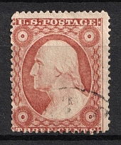 1857 3c Washington, United States, USA (Scott 26, Dull Red, Type III, Used)