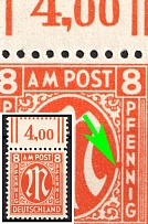 1945-46 8pf British and American Zones of Occupation, Germany (Mi. 21 II, Oval Broken on Right, CV $160)