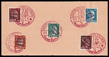 1945 AUERBACH Local Issue 10pf - 24pf on piece, Germany, Overprint on Hitler's head (Canceled)