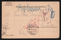 1915 Petrograd Censorship, WWI Censored POW postcard from Petrograd to Austria with violet boxed censor handstamp 'DC Petrograd' and Vienna cs