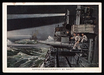 1935 Wermacht Issue 'Torpedo boat attack at night', Propaganda Postcard, Third Reich Nazi Germany