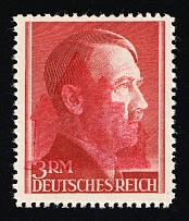 1945 SCHWARZENBERG I Local Issue 3RM, Germany, Overprint on Hitler's head (PROOF of Mi. 22 I, Red Overprint, Signed, MNH)