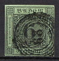 1852 6kr Baden, German States, Germany (Mi. 3 b, Canceled, CV $80)